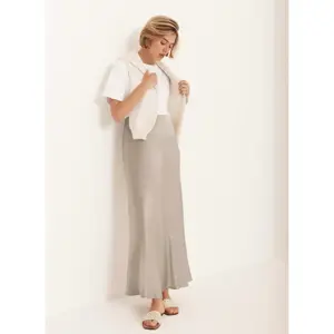 Mint Velvet Neutral Satin Slip Midi Skirt